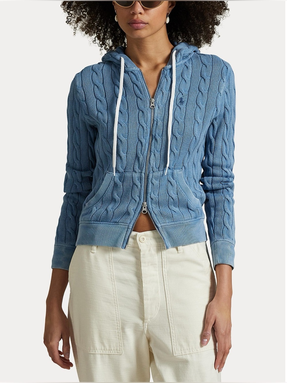 Polo by Ralph Lauren Light Blue Cable-Knit Zip Hoodie